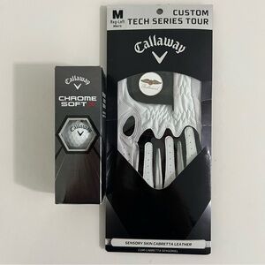 Callaway Tech Series Tour Men’s Reg-Med Left Handed Glove & Golf balls bundle.